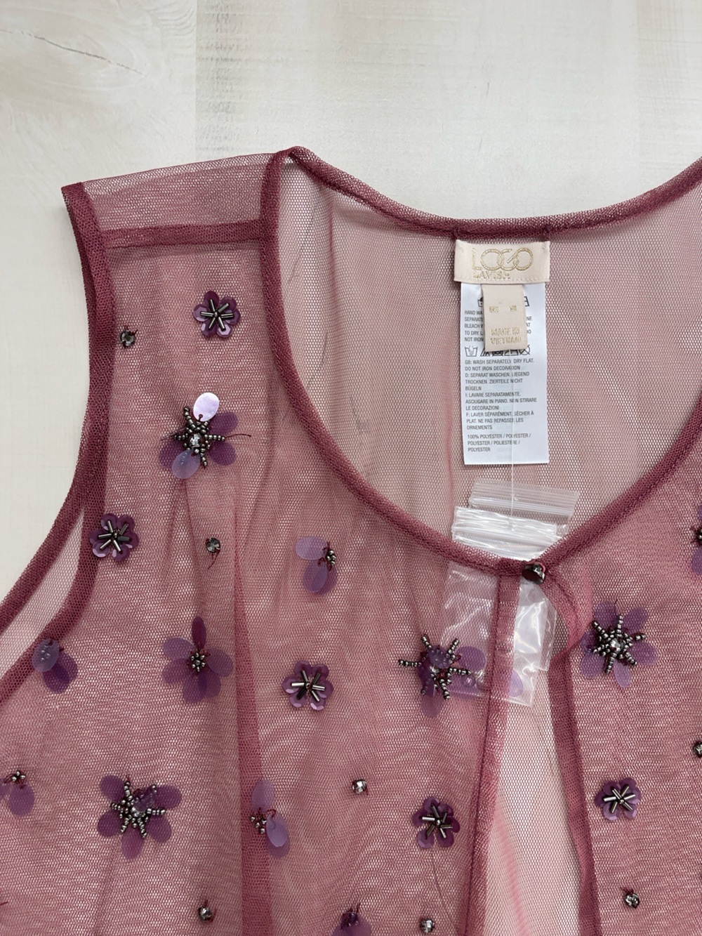 nwot LOGO LAVISH Lori Goldstein pink mesh sequin embellished vest event - Picture 5 of 7